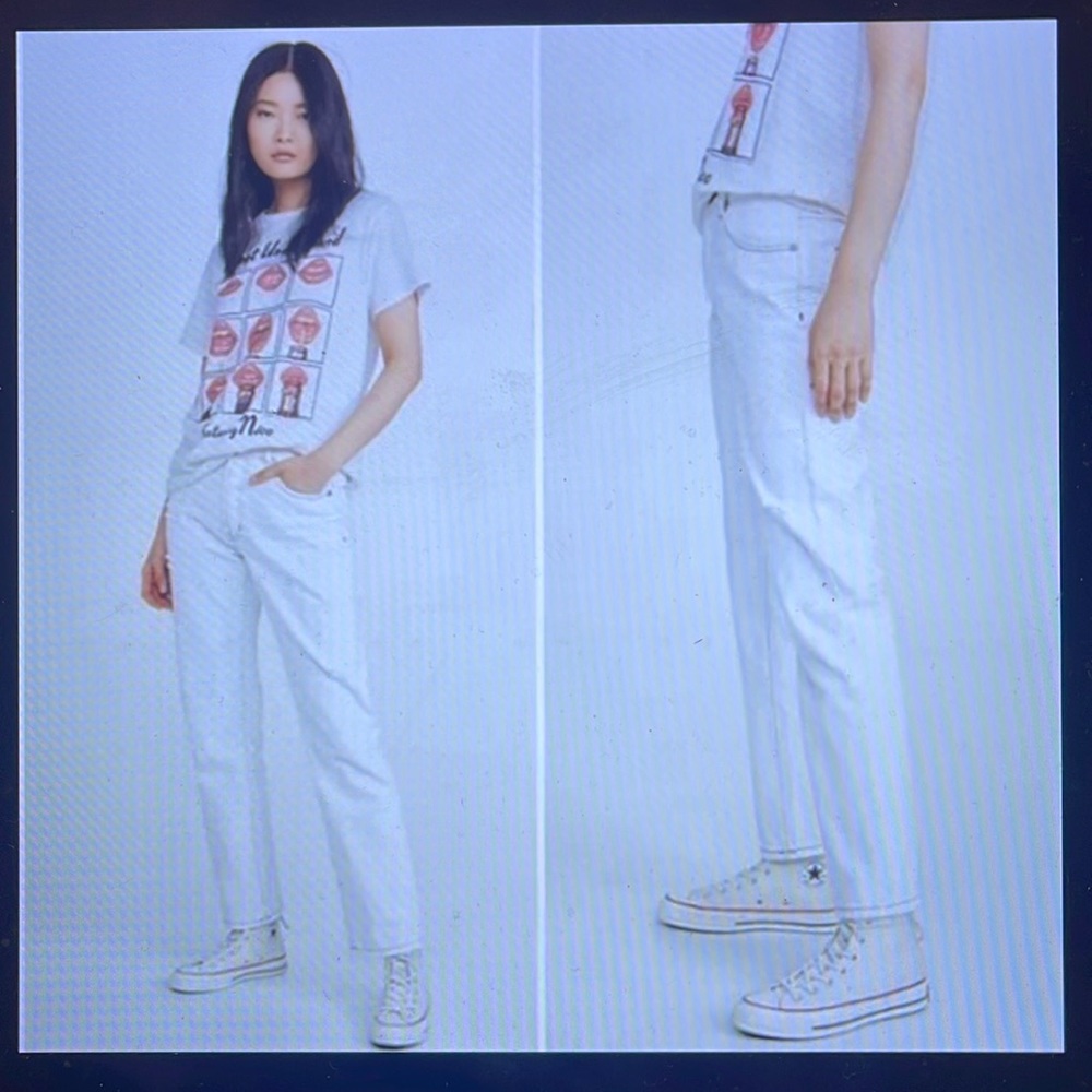 One Teaspoon White Beauty Truckers Mid Rise Straight Leg Jeans